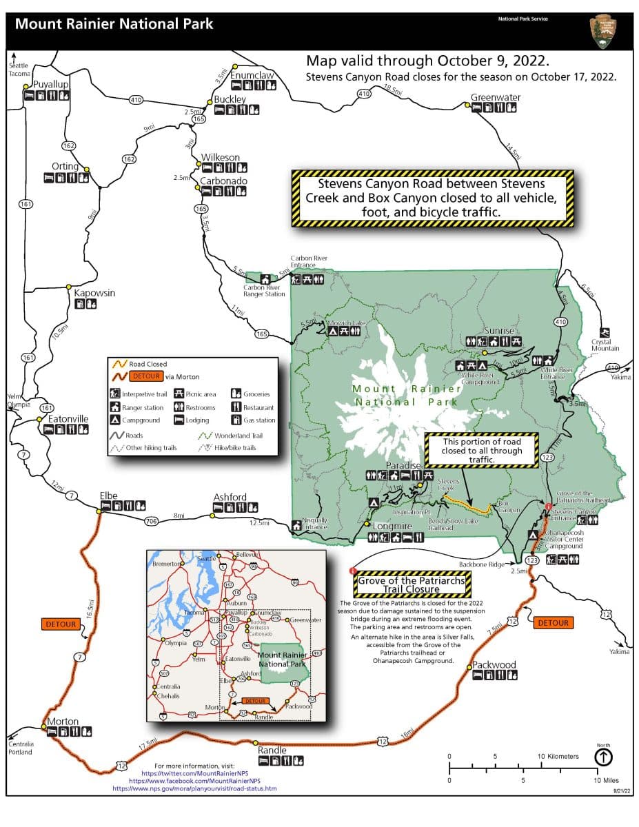 Stevens Canyon Road Construction Closure Detour Map